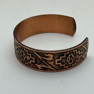 Boho Tribal Stamped Copper Cuff - Genuine Solid Copper